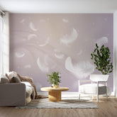White Feather Wallpaper Soft Pastel Wall Mural for Bedroom, Nursery, Baby Room Decor